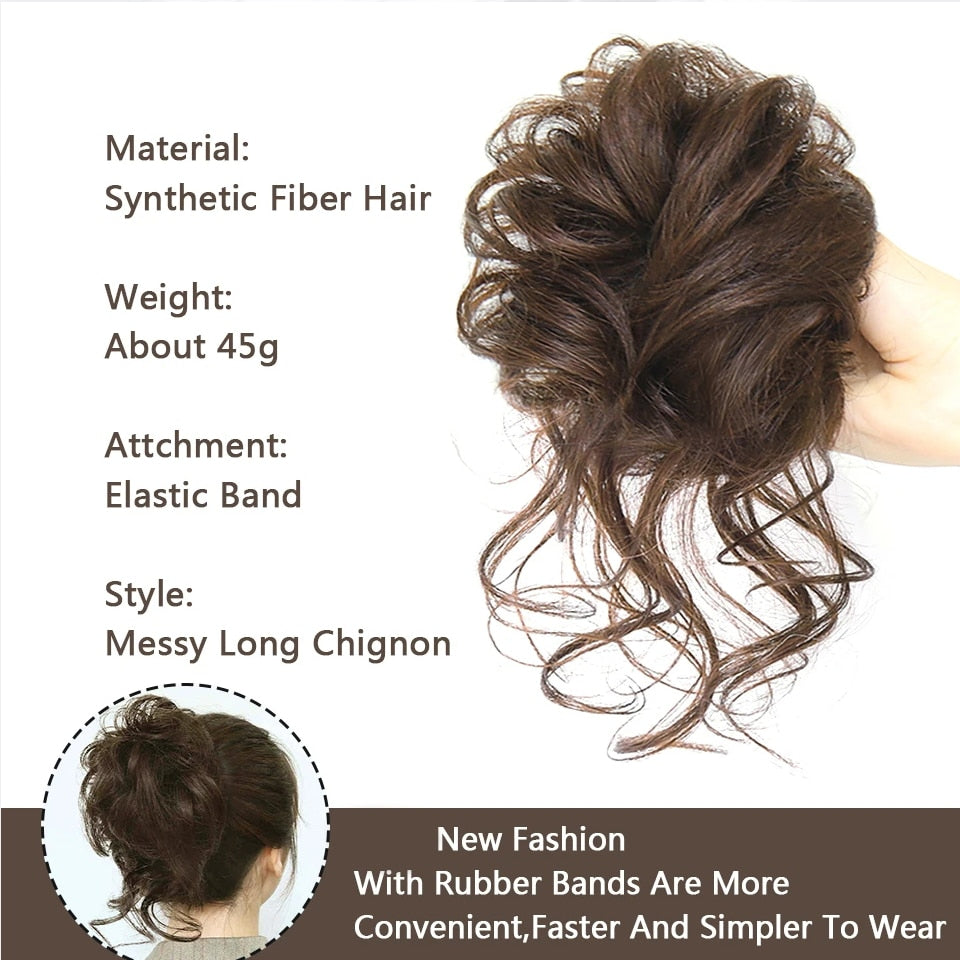 LUPU Synthetic Hair Bun Chignon Messy Curly Hair Band Elastic Scrunchy False Hair Pieces For Women Hairpins Black Brown