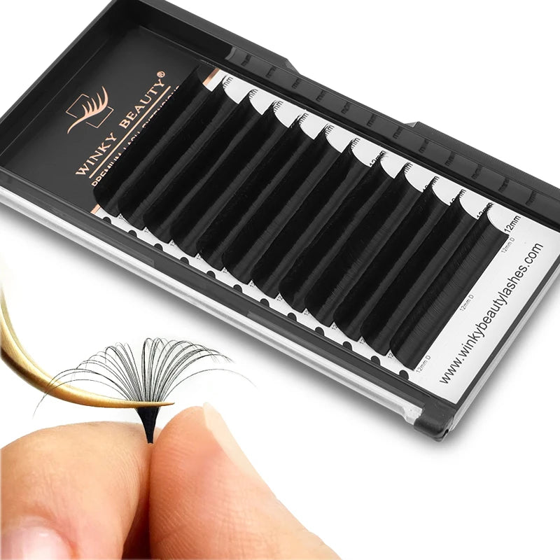 Hot Selling Winky Beauty 0.03/0.05/0.07 C D curl Easy Fanning Lashes Volume Mega Eyelashes Extension Self Blooming Eyelashes