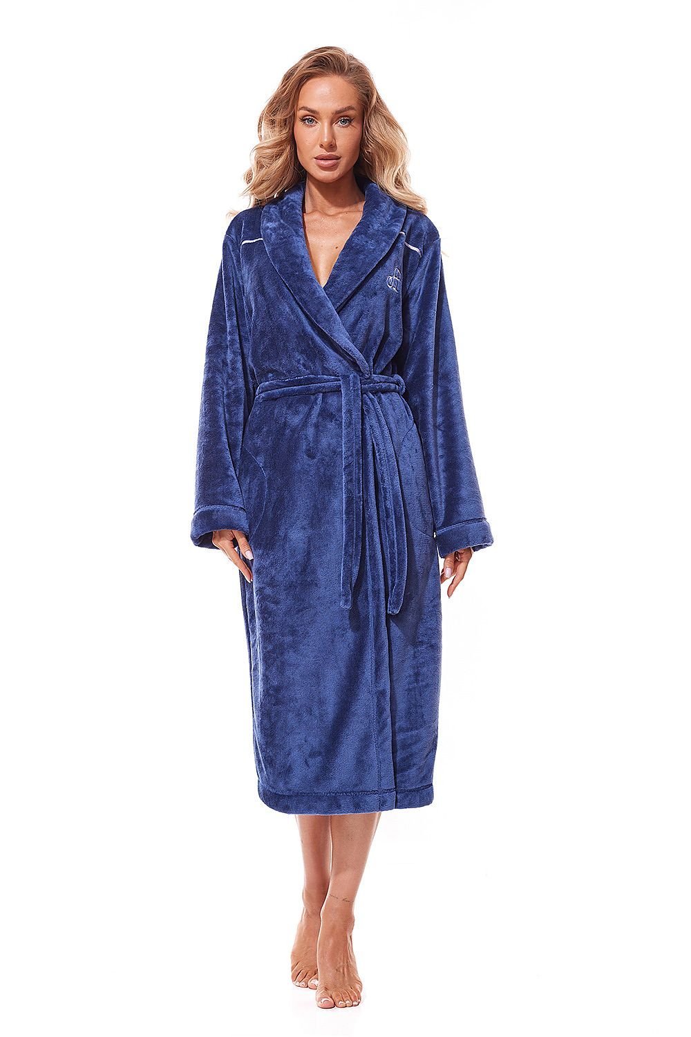 Luxury Shiny Navy Blue Night Robe Long Bathrobe Dressing Gowns