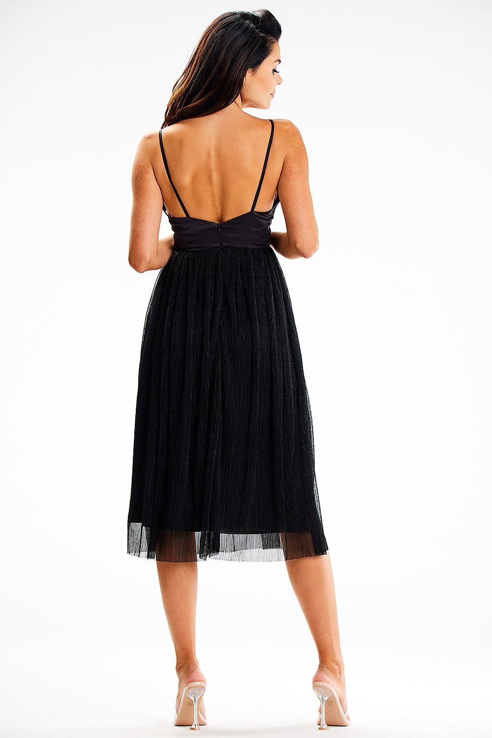 Satin Top Midi Dress In Black A Lining Sleeveless Evening Dress