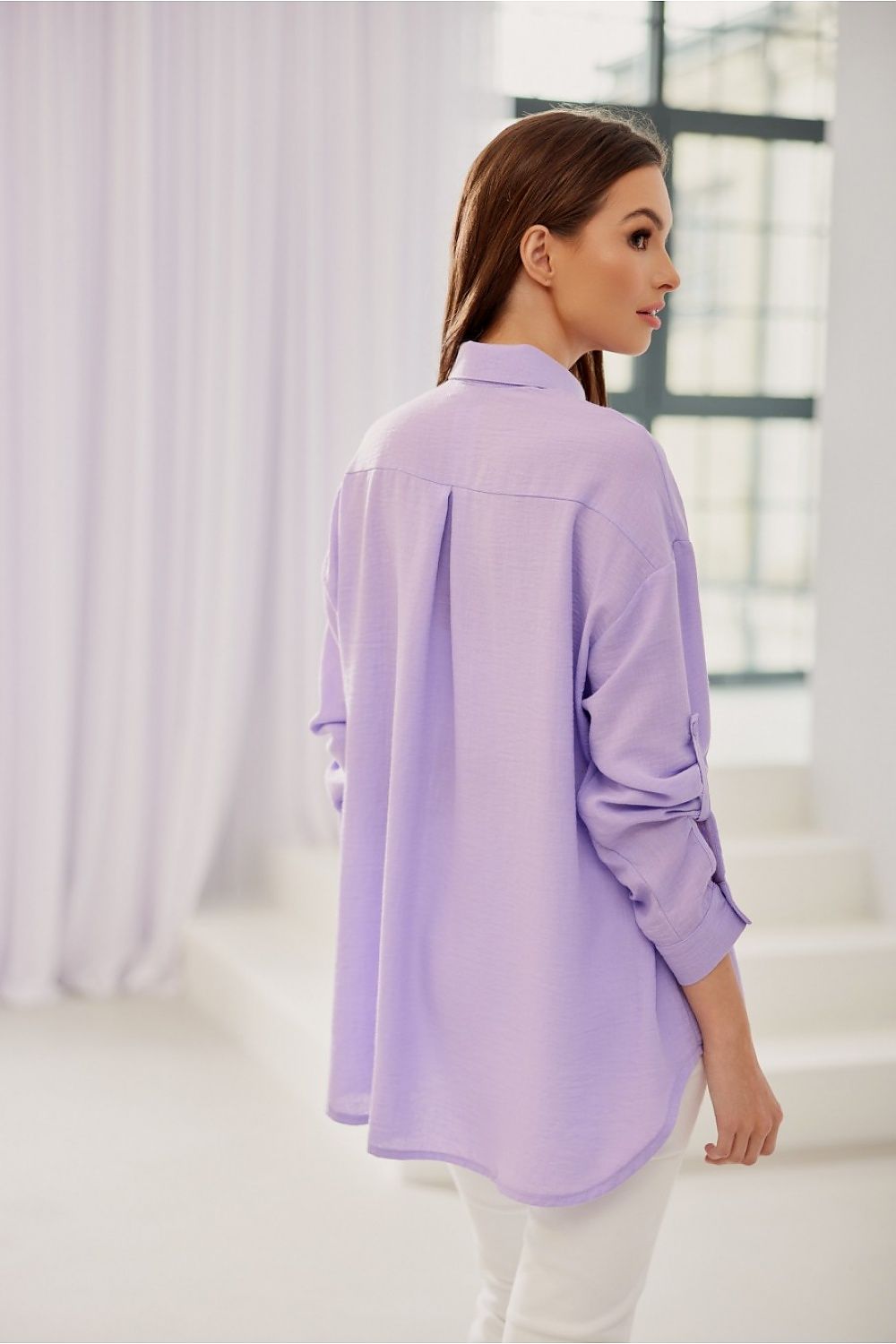 Spring Woman Soft Violet Long Sleeve Shirt Ladies Blouse Loose Cut