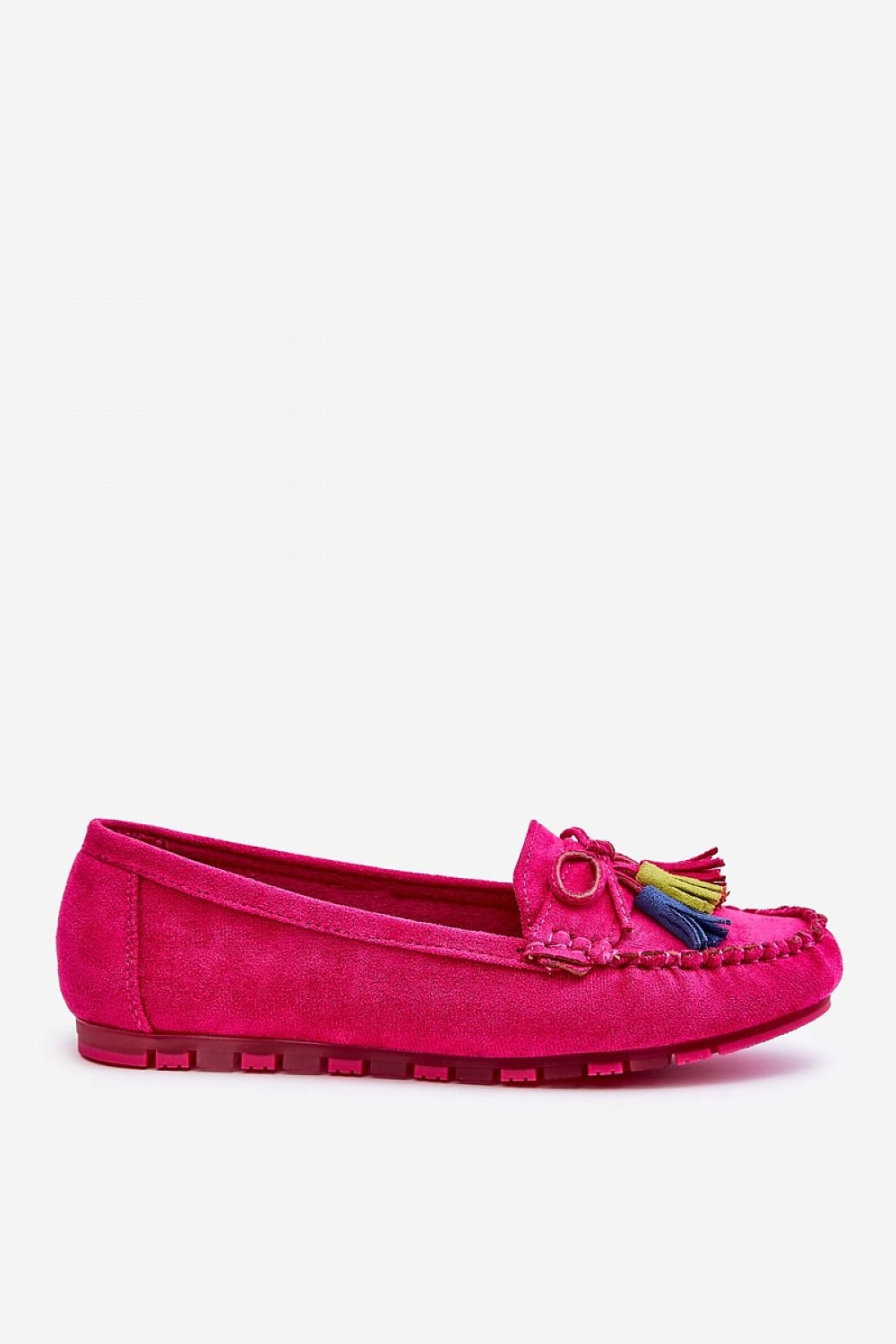 Suede Loafers With Bow And Fringes Fuchsia Dorine Natural Leather