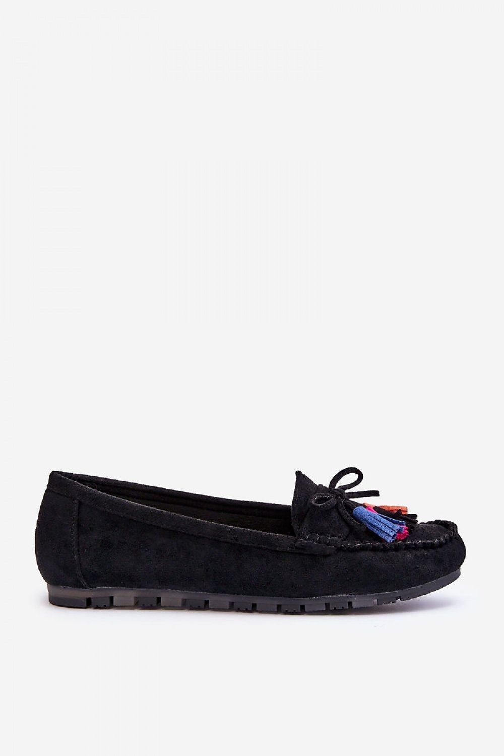 Suede Loafers With Bow And Fringes Dorine Black Natural Leather