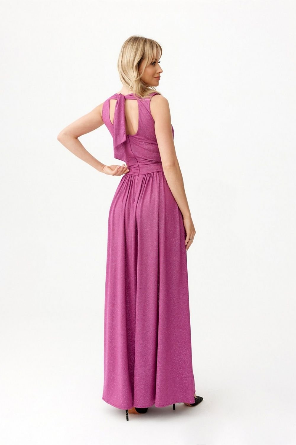 Brocade Violet Long Maxi Dress With A Tie Sleeveless Evening Dresses