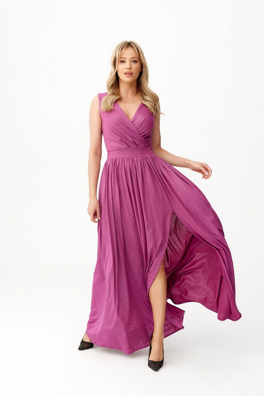 Brocade Violet Long Maxi Dress With A Tie Sleeveless Evening Dresses