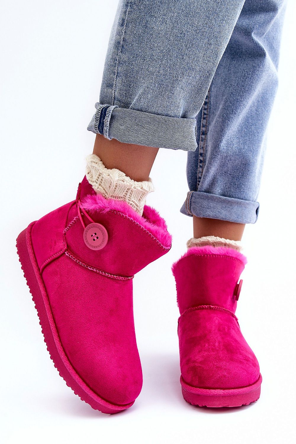 Autumn & Winter Fashionable Pink Snow Boots Insulated With Thick Fur