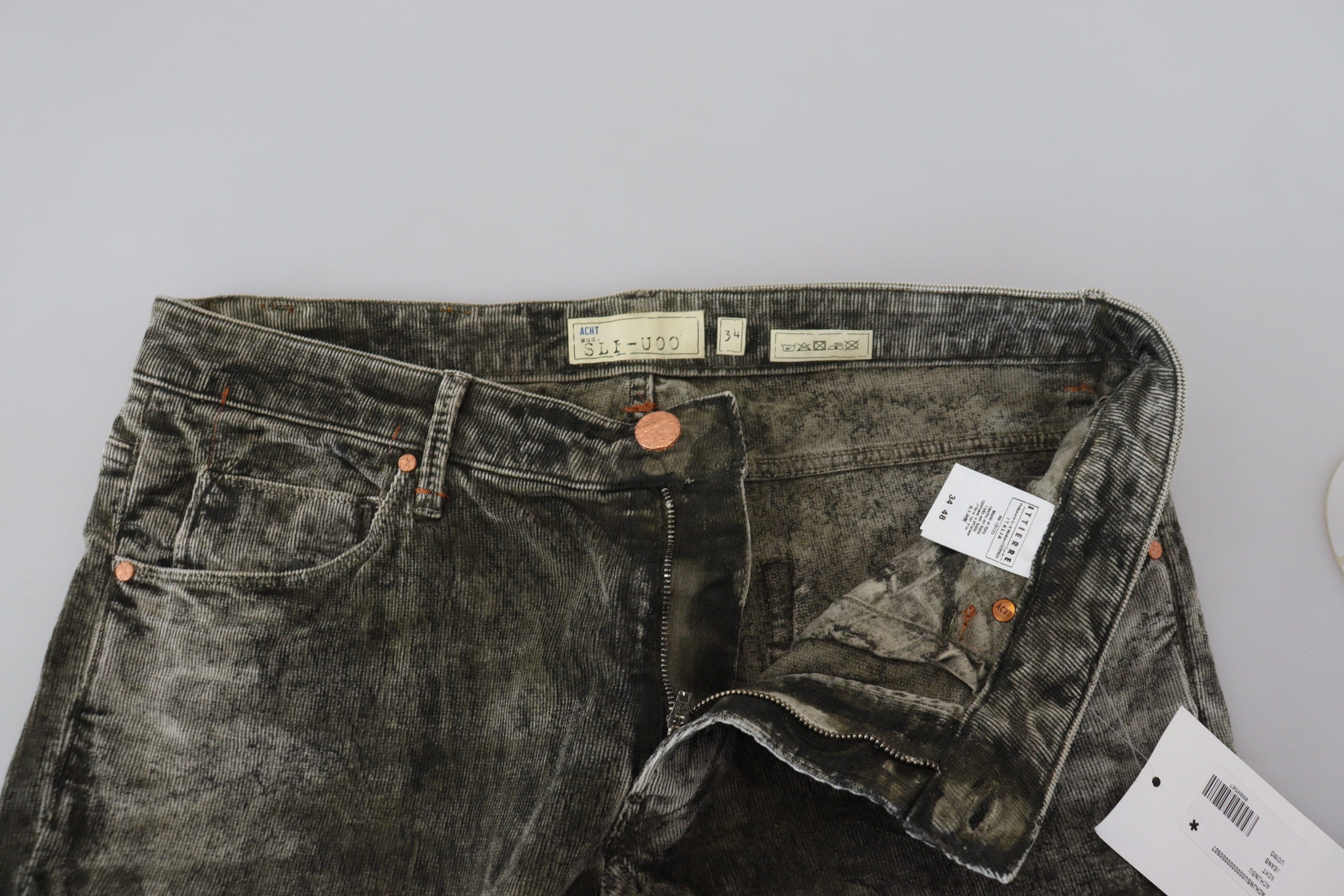 Gray Wash Cotton Corduroy Slim Fit Men Jeans