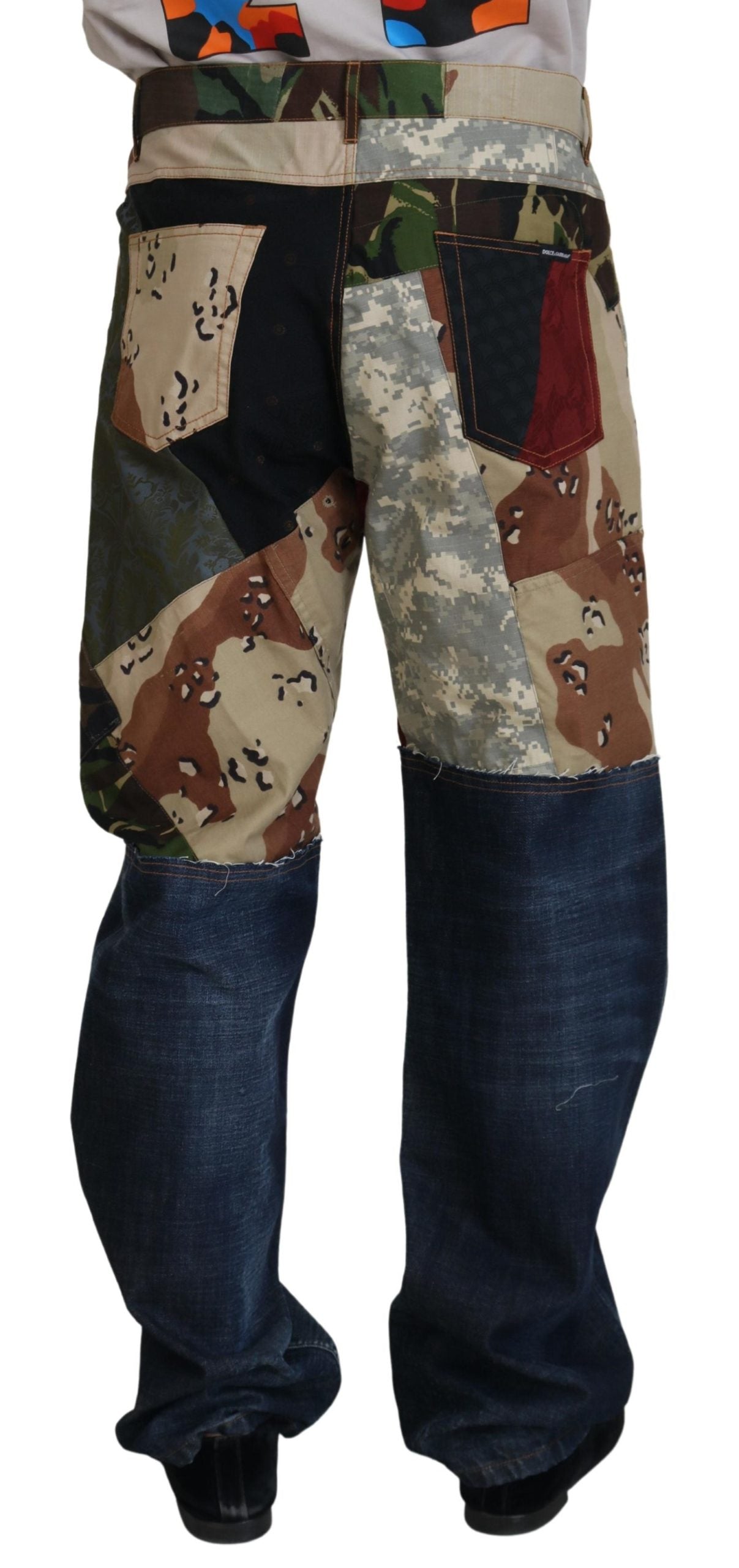 Multicolor Silk Patchwork Men Denim Jeans