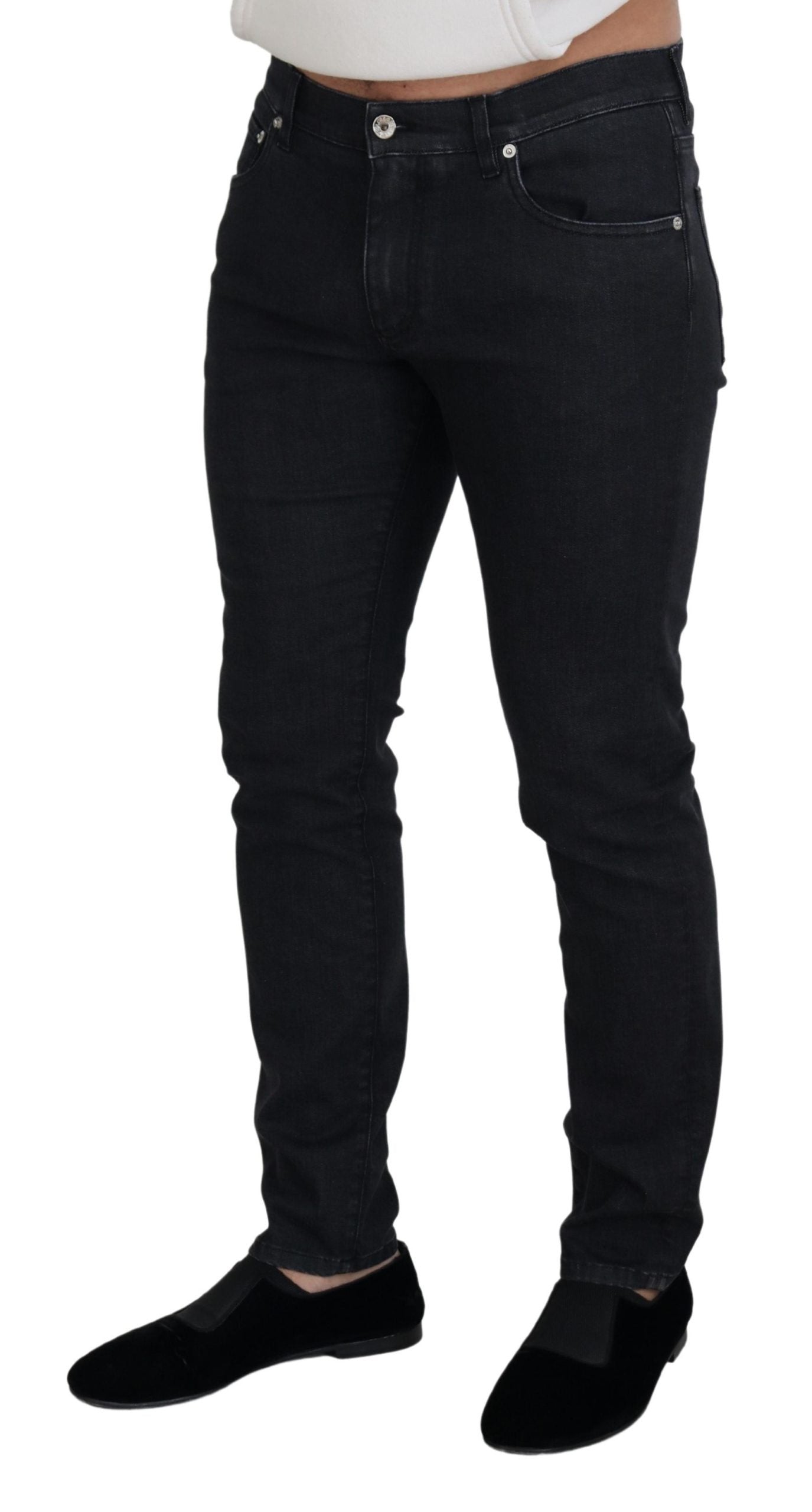 Black Washed Cotton Skinny Denim Jeans