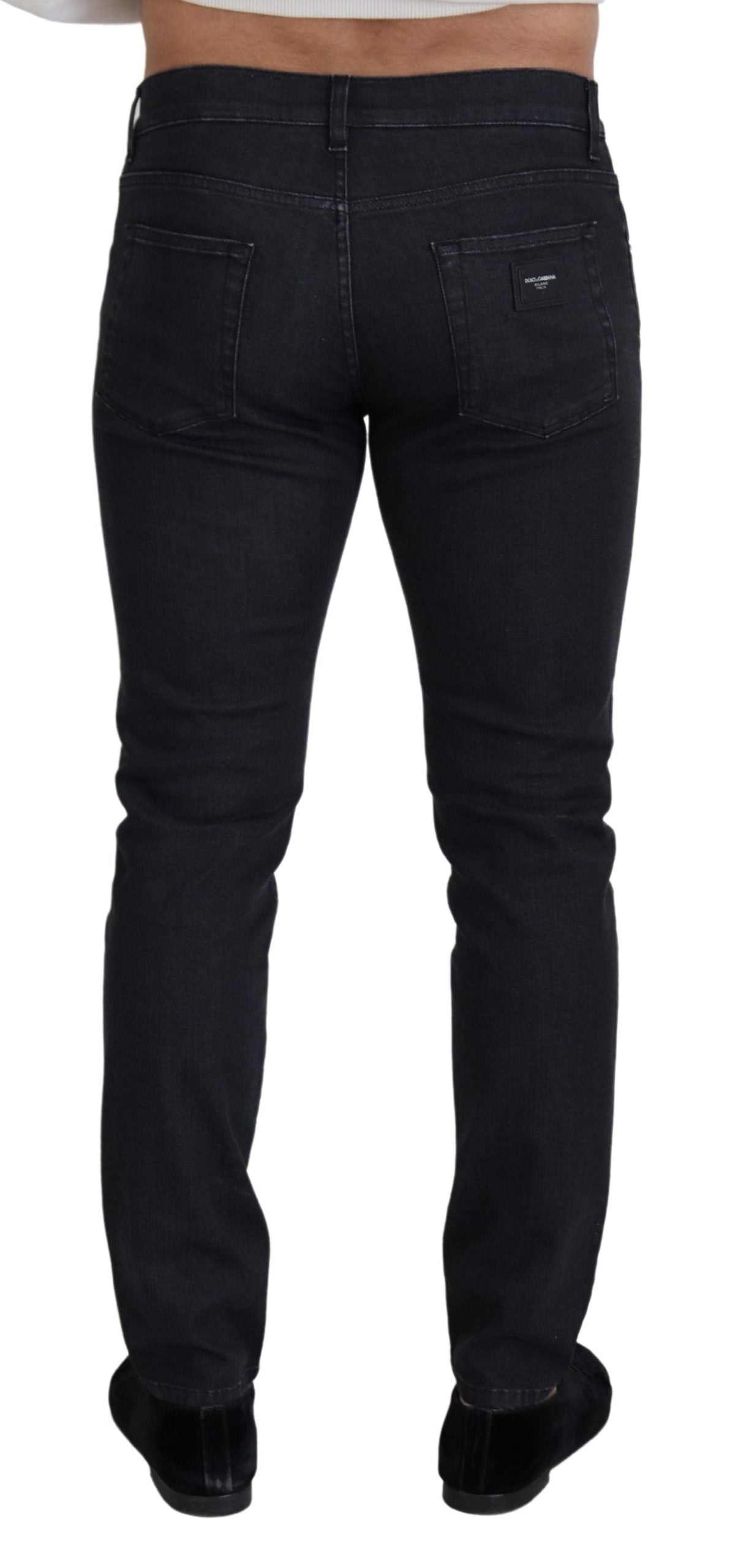 Black Washed Cotton Skinny Denim Jeans