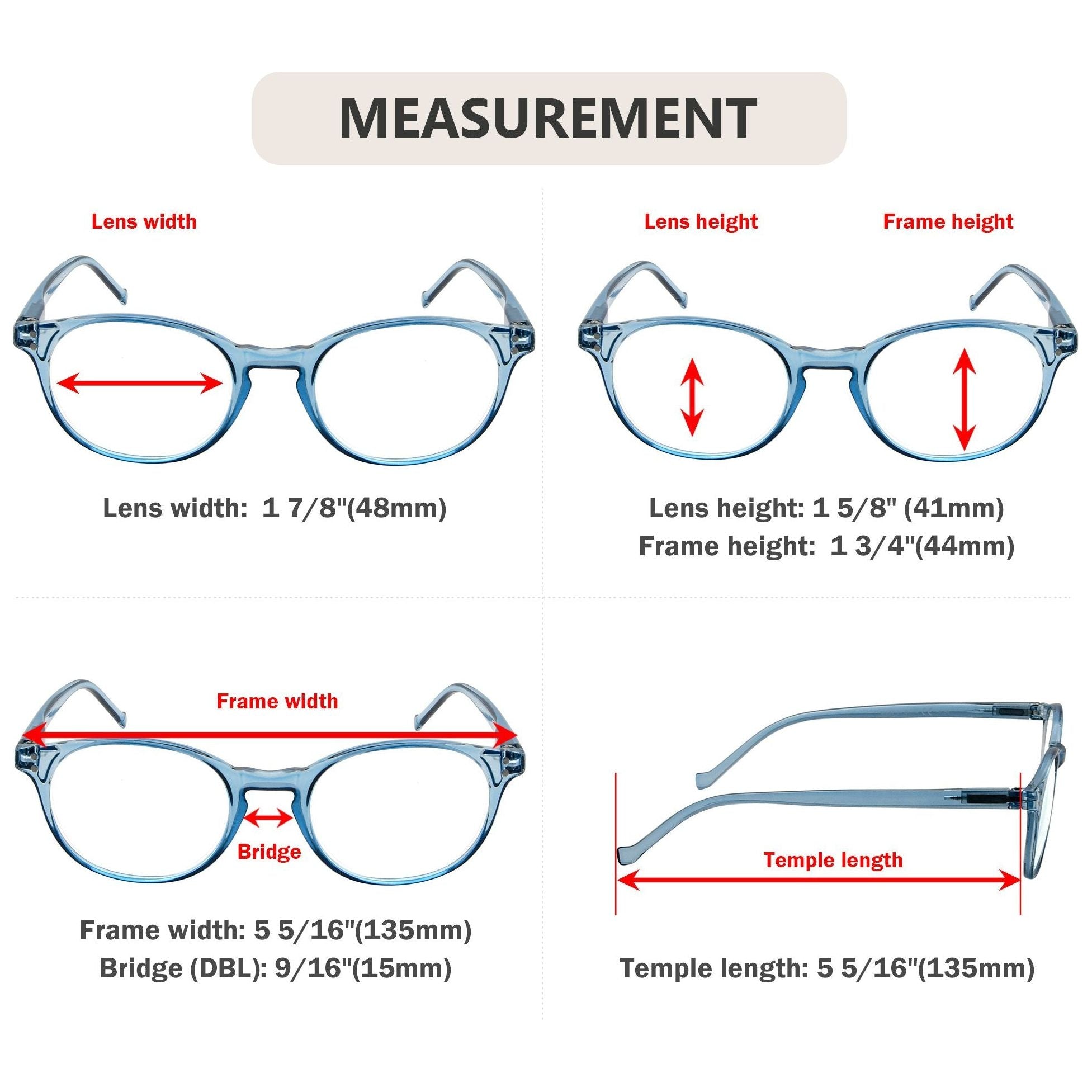 Eyekeeper - 5 Pack Elegant Reading Glasses Round Readers R9115C