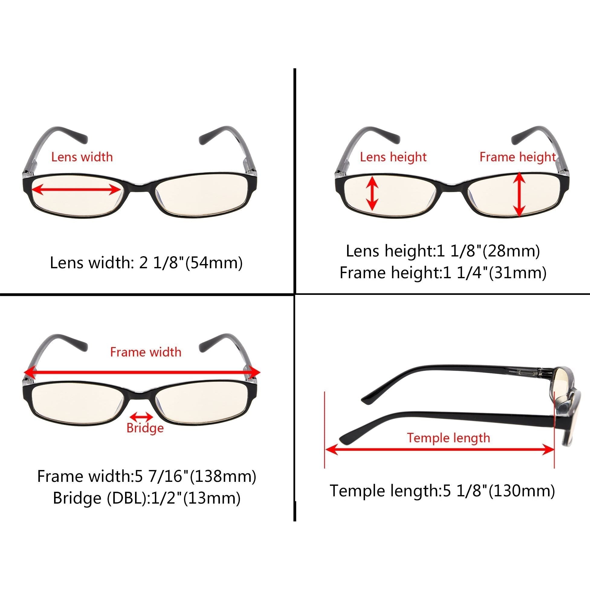 Eyekeeper - 5 Pack Rectangle Blue Light Filter Reading Glasses Uvr908K