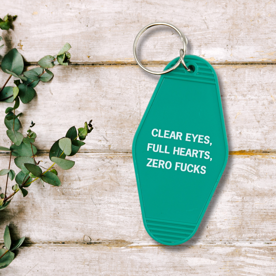 The Bullish Store - Clear Eyes, Full Hearts, Zero Fucks Motel Style Keychain In Green