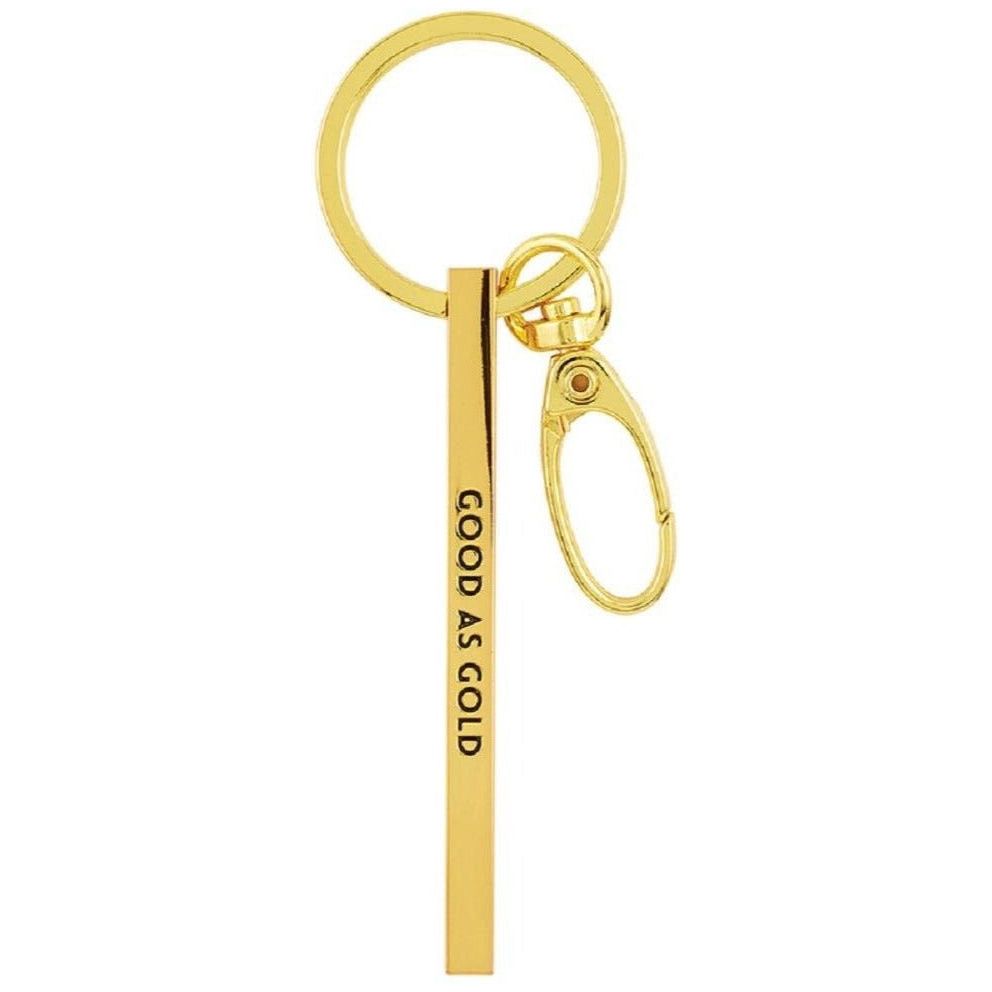 The Bullish Store - Good As Gold Stamped Bar Keychain in Gold | Minimalist Metal Quote Keychain