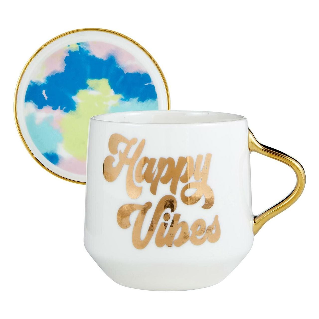 The Bullish Store - Happy Vibes Mug & Coaster Lid in Groovy Tie-Dye