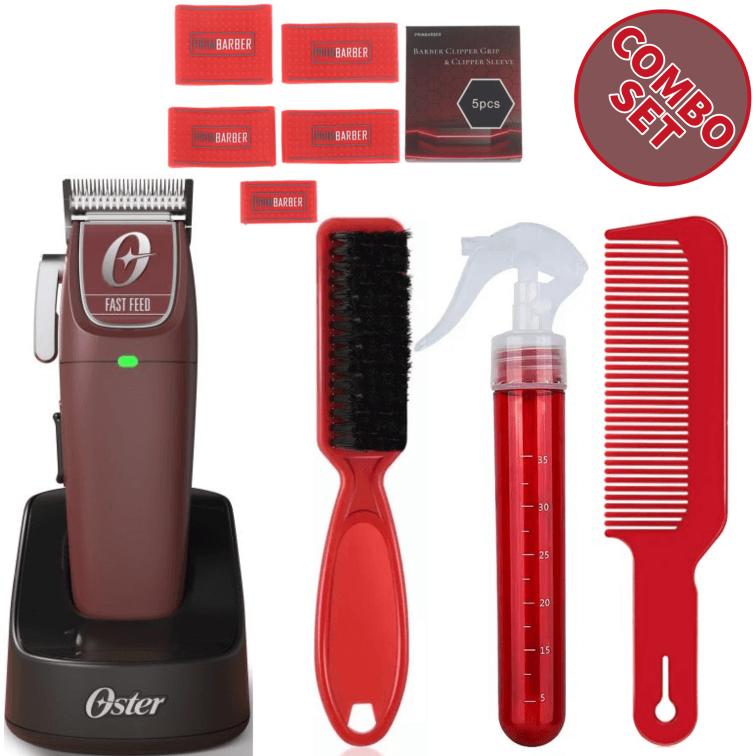 Aysun Beauty Warehouse - Oster Professional Cordless Fast Feed Clipper & Barber Clipper Grip & Water Spray & Fade Brush & Flat Top Comb Barber Combo Set