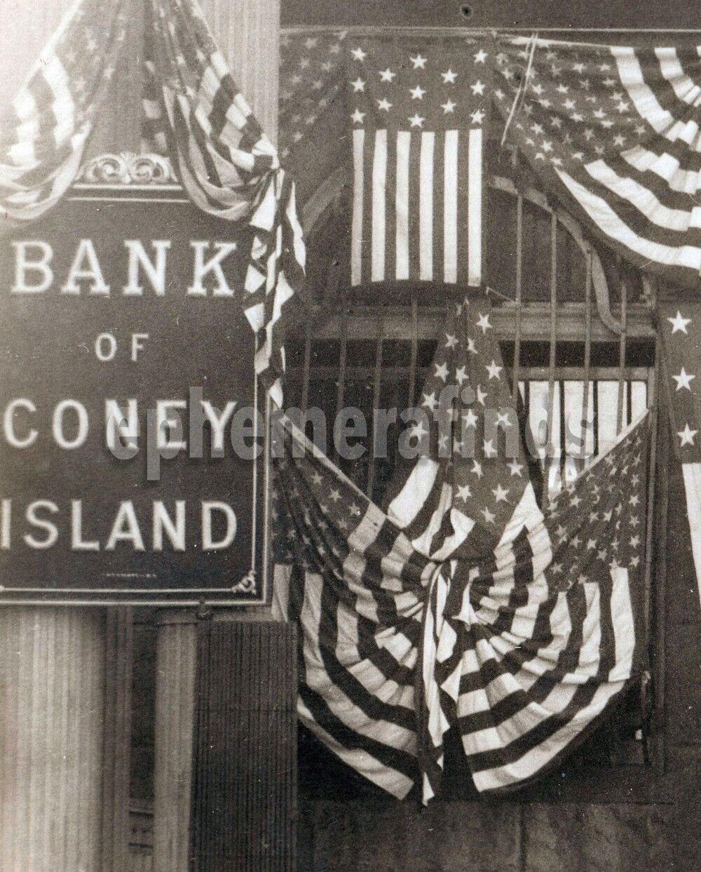 Bank of Coney Island Large Antique Photo 4th of July Architecture New York