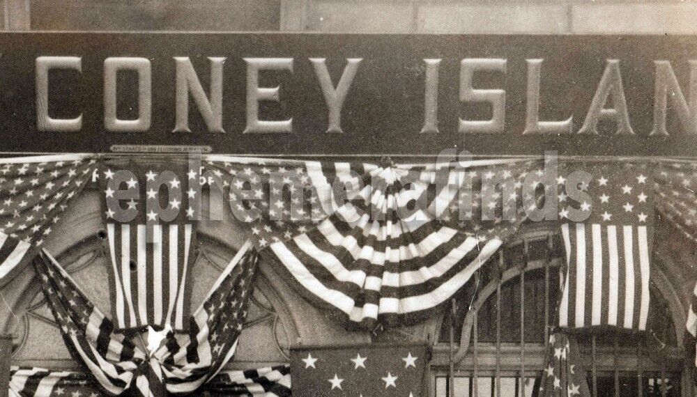 Bank of Coney Island Large Antique Photo 4th of July Architecture New York