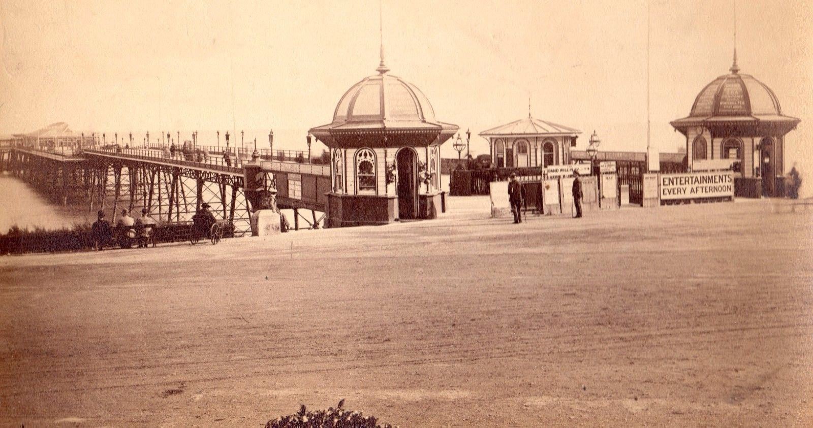 Brighton Eastbourne England Pier Beach Hotels Large Antique Photo on Board