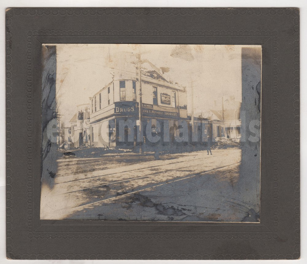 Portland Winship Druggist Building with Storm Damage Antique Photo on Board