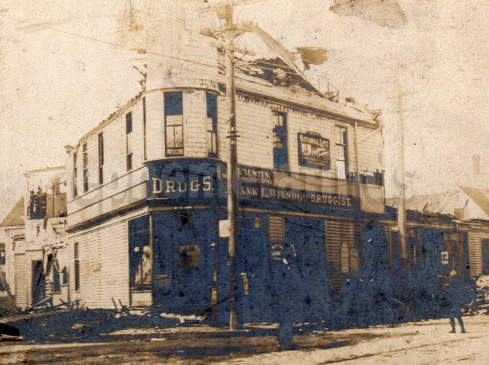 Portland Winship Druggist Building with Storm Damage Antique Photo on Board