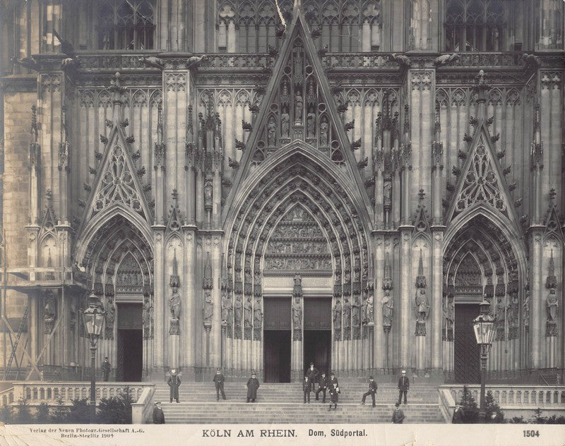 Koln Cathedral Germany with Policemen on Steps Antique Albumin Photo