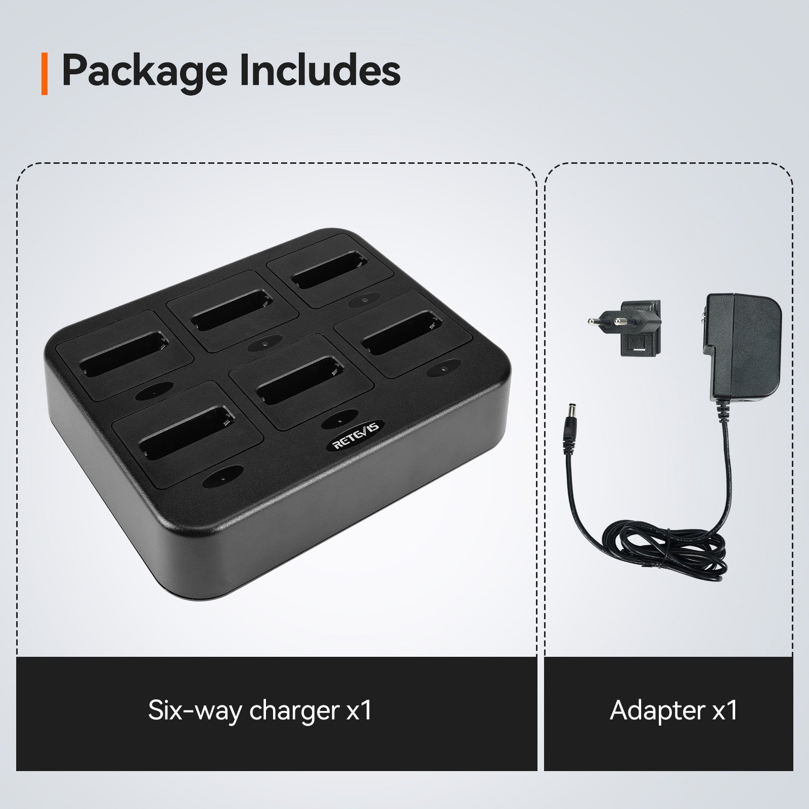 6-WAY CHARGER PACKAGE INCLUDES