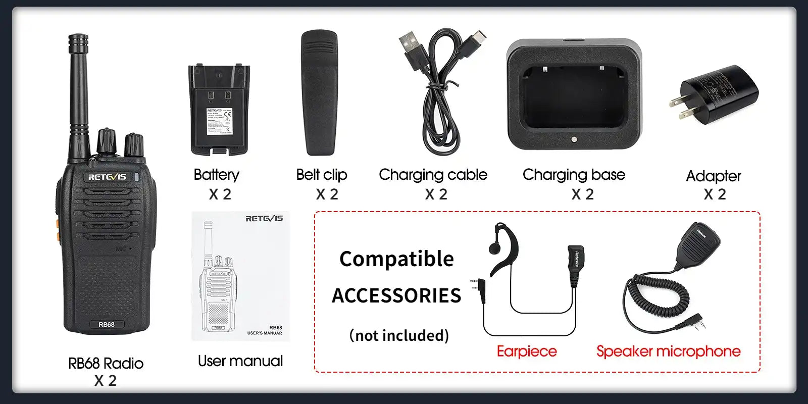 Retevis RB68 FRS Walkie Talkie Package Includes
