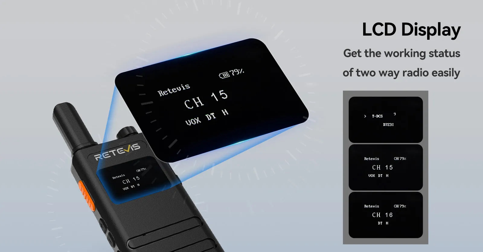 Retevis B3S Walkie Talkie with Clear LCD Display