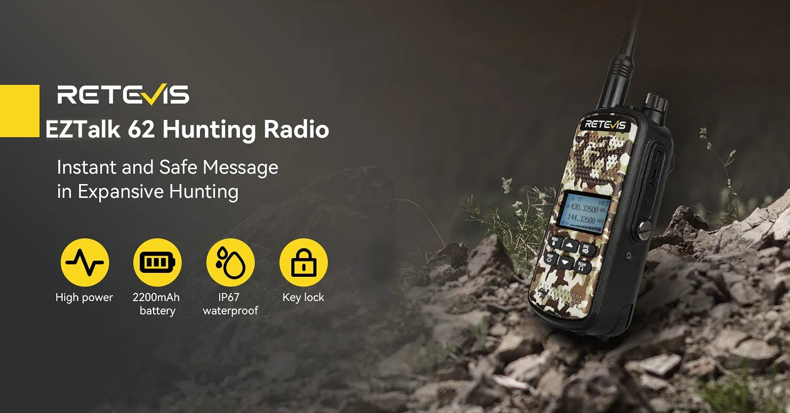 Retevis EZTalk62 Dual Band VHF UHF Waterproof 2 Way Radio for Hunting