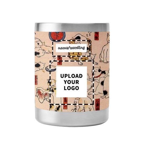 カスタムプリント10オンスステンレススチールコーヒーカップ蓋付きPr262:浮世絵歌川国芳の猫は東海道五十三次のウイスキータンブラーカスタムロゴブランド名として提案されています