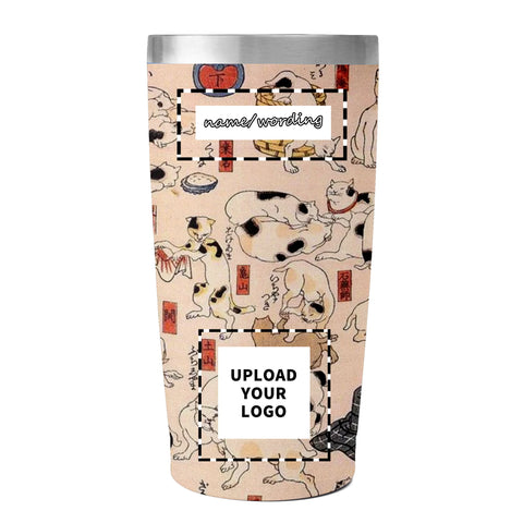 Tasse de voyage en acier inoxydable imprimée personnalisée de 20 oz avec couvercle pr259 Les chats d'Ukiyo-e Kuniyoshi Utagawa suggérés comme les cinquante-trois stations du gobelet à café Tokaido Logo personnalisé Nom de marque