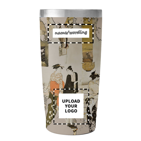 カスタムプリント 20 オンス ステンレススチール トラベルマグ 蓋付き PR259 浮世絵 鳥居清永作 縁結び 真空断熱コーヒータンブラー カスタムロゴ ブランド名