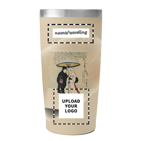Tasse de voyage en acier inoxydable personnalisée de 20 oz avec couvercle PR259 Ukiyo-e Suzuki Harunobu's Couple sous un parapluie dans la neige Gobelet à café isolé sous vide Logo personnalisé Nom de marque