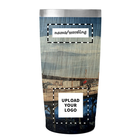 custom printed 20oz stainless steel travel mug with lid pr259 ukiyo-e utagawa hiroshige's sudden shower over shin ohashi bridge and atake coffee tumbler  logo brand name