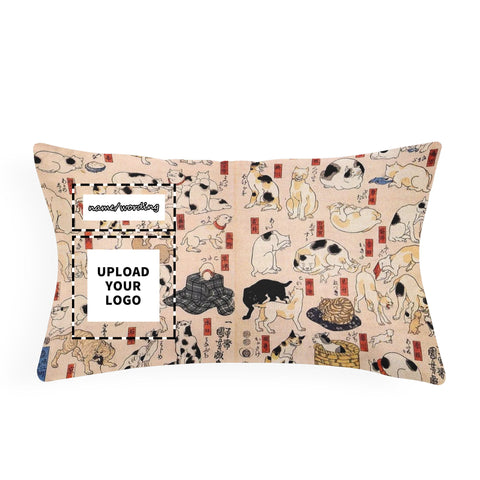 Idées d'art imprimées personnalisées Les célèbres chats de Kuniyoshi Utagawa Ukiyo-e suggérés comme les cinquante-trois stations du Tokaido Oreiller 13*21 Pr105 Logo personnalisé Nom de marque