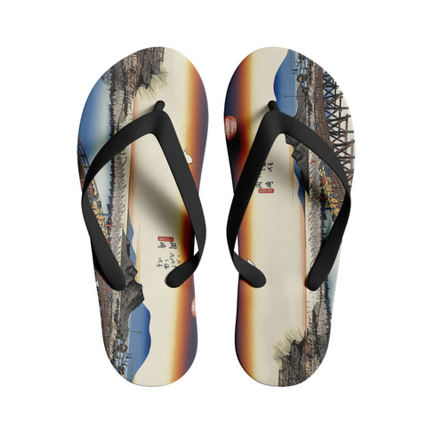 カスタムプリントされた浮世絵履物 歌川広重の東海道五十三次 岡崎矢作橋の橋履物 1916 5