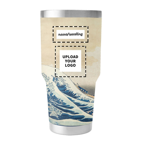 Custom Printed Ukiyo-e Katsushika Hokusai's the Great Wave off Kanagawa Insulated 30oz Stainless Steel Car Tumbler with Lid Pr263 Custom Logo Brand Name