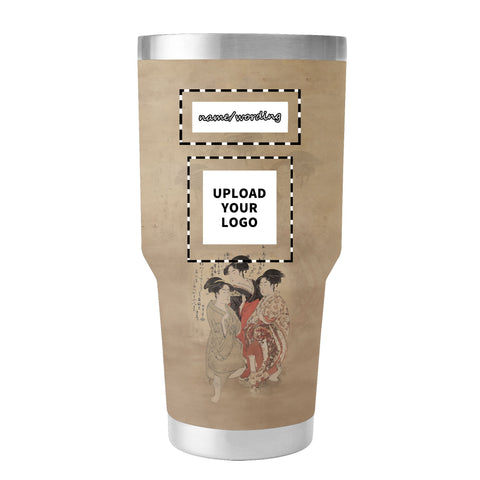 Gobelet isotherme en acier inoxydable de 30 oz avec couvercle, imprimé personnalisé, motif « Les trois beautés d'aujourd'hui » de Kitagawa Utamaro, Pr263, logo personnalisé, nom de marque