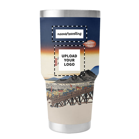 Gobelet isotherme en acier inoxydable avec couvercle, imprimé personnalisé Ukiyo-e, les cinquante-trois stations du Tokaido Okazaki Yahagi No Hashi, 30 oz, logo personnalisé, marque Pr263