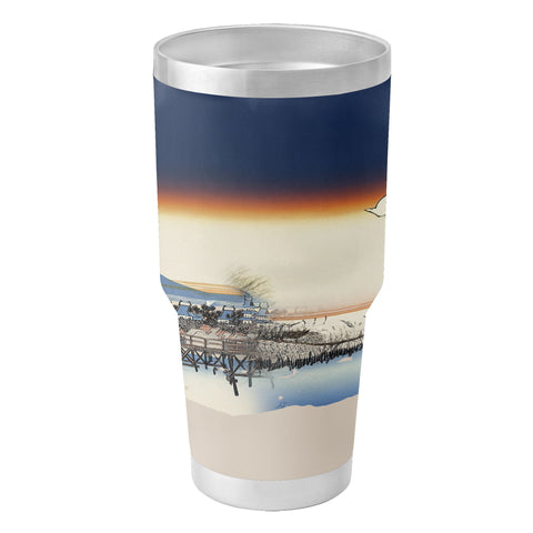 Gobelet isotherme en acier inoxydable avec couvercle, imprimé personnalisé Ukiyo-e, les cinquante-trois stations du Tokaido Okazaki Yahagi No Hashi, 30 oz Pr263