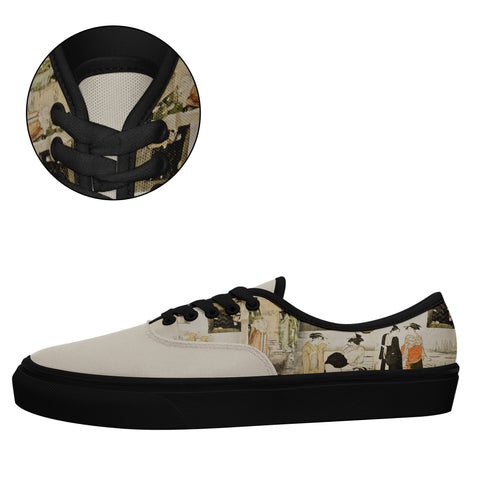 customize printed casual shoes 7213 with retro art ukiyo-e matchmaking by president kiyonaga torii sneakers black soles 6