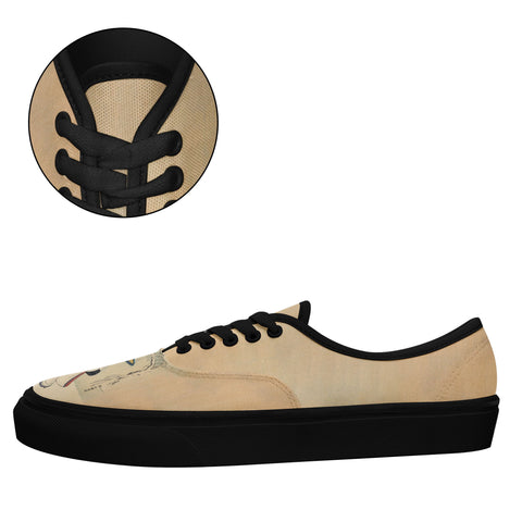 customize printed casual shoes with retro art style ukiyo-e suzuki harunobu's couple under umbrella in snow sneakers black soles 6