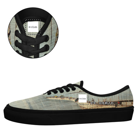 パーソナライズされたカスタマイズ印刷浮世絵カジュアルシューズ7213歌川広重の新大橋とあたけの突然の雨スニーカーブラックソールカスタムロゴブランド名