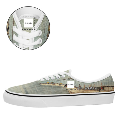 パーソナライズされたカスタマイズ印刷浮世絵カジュアルシューズ7213歌川広重の新大橋とあたけの突然の雨スニーカーホワイトソールカスタムロゴブランド名