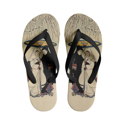 personalized design japanese retro art style custom printed ukiyo-e footwear suzuki harunobu's couple under umbrella in snow slippers 1916 5