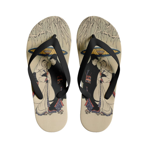 Chaussures ukiyo-e personnalisées de style art rétro japonais, imprimées sur mesure, couple de Suzuki Harunobu sous un parapluie en pantoufles de neige, 1916 5