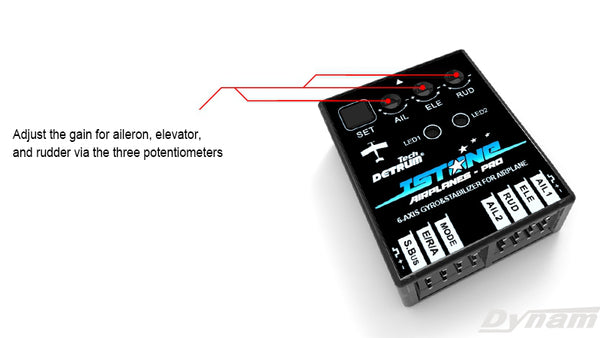 Detrum iStonePro 6-akset gyroskop og stabilisator med ABS-system. Juster forstærkningen.