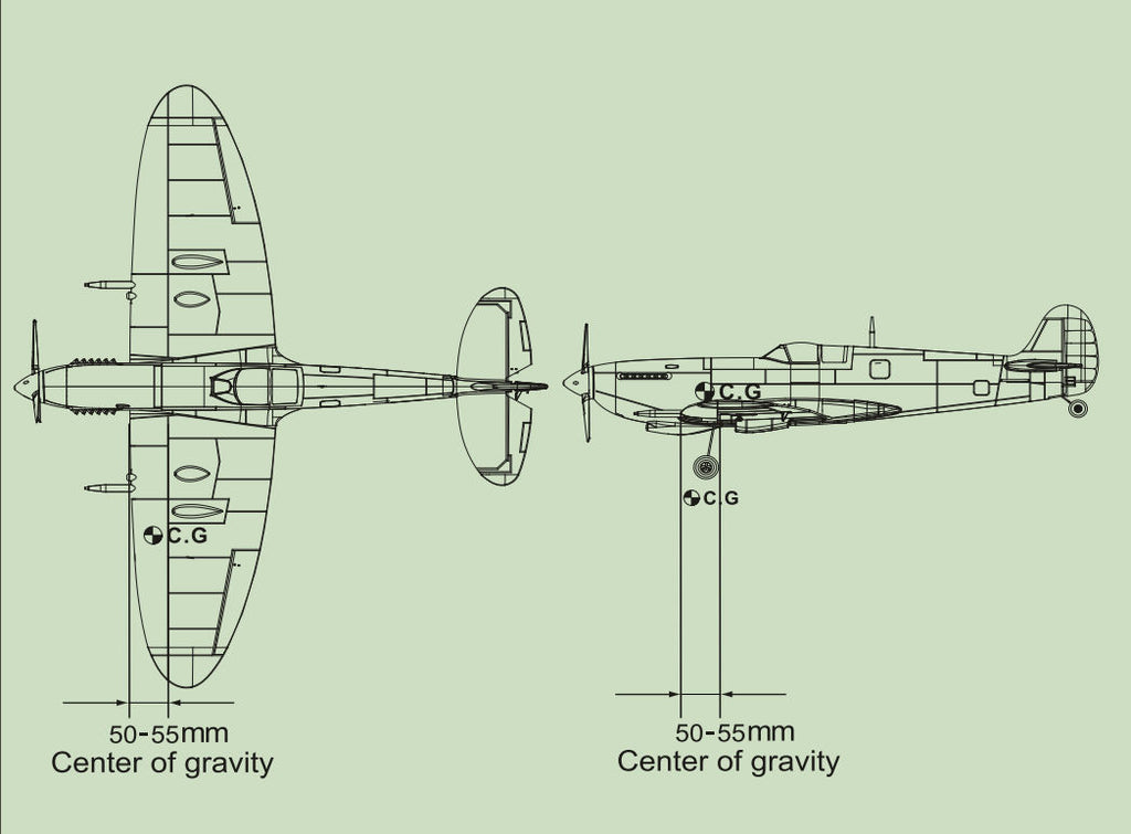 Dynam Mini Spitfire V2 CENTRE DE GRAVITÉ (C.G.)