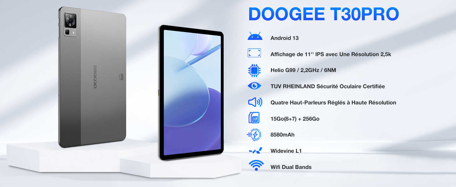 DOOGEE Tableta T30 PRO, tabletas Android 13 de 11 pulgadas 2.5K, 15 GB+256  GB Helio G99 Octa-Core Tablet, 8580 mAh, altavoces cuádruples de alta